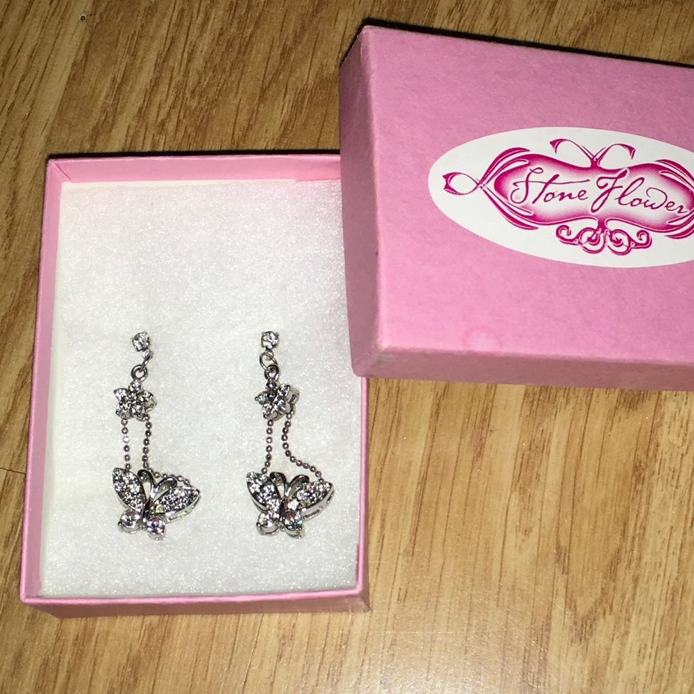 Stone Flower Butterfly Earrings